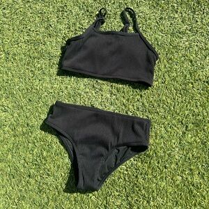 Kids Black Ribbed Swim Set